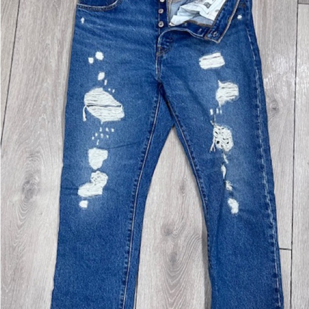 Levi's Blue Straight Leg Distressed Jeans
